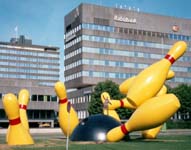 Vince in Eindhoven on odd bowling sculpture