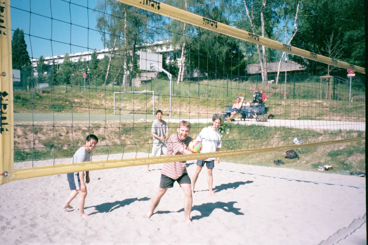 We play beach volleyball