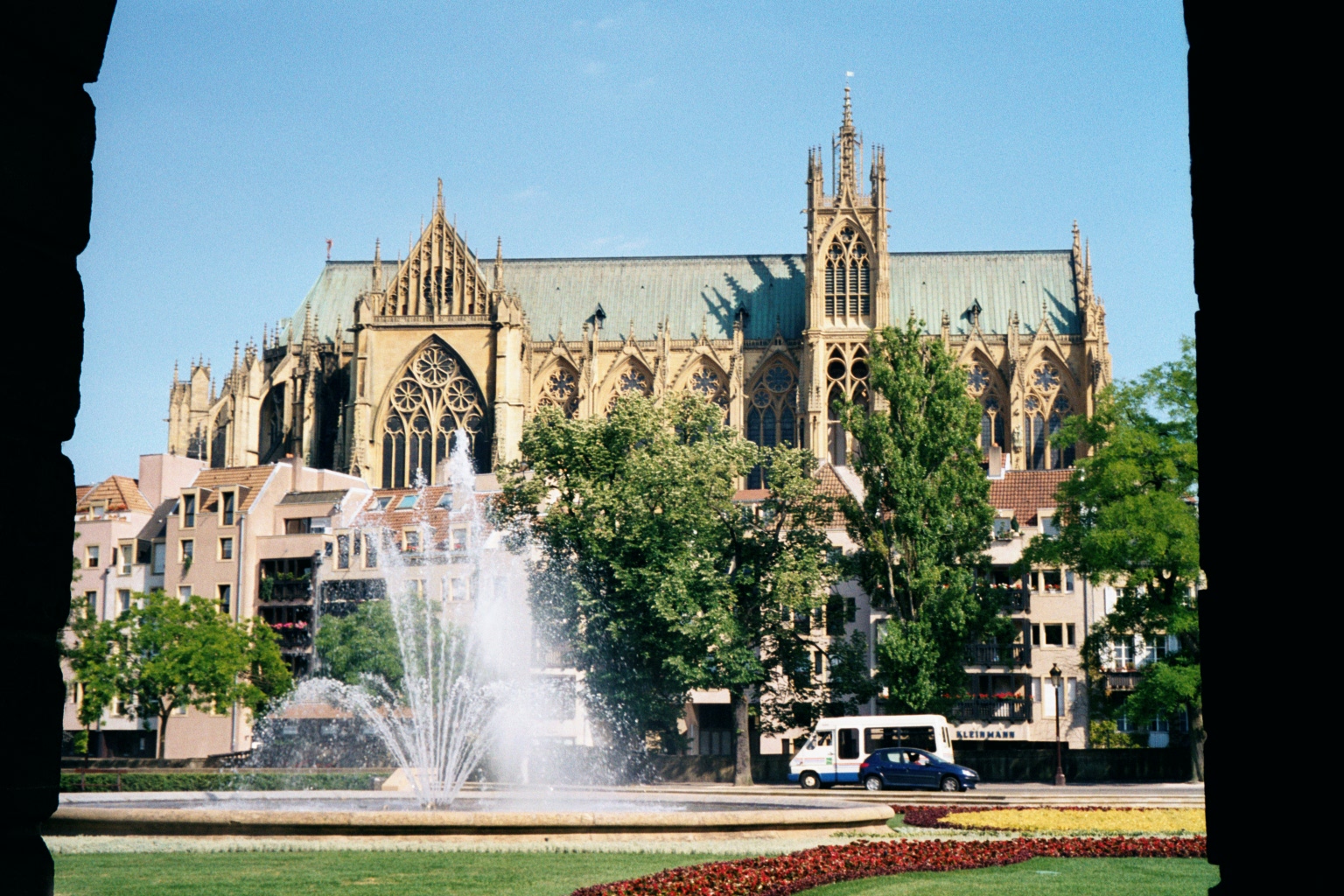 The cathedral of Metz towering over nearby buildings