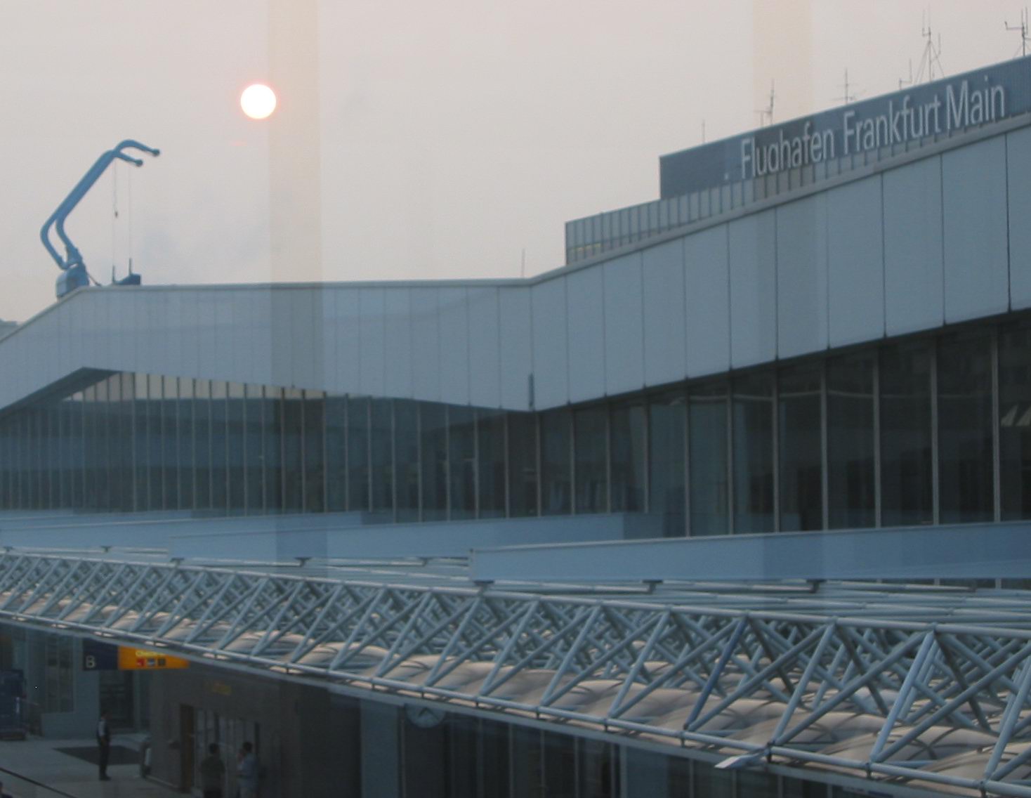 Arrival at dawn in Frankfurt Airport